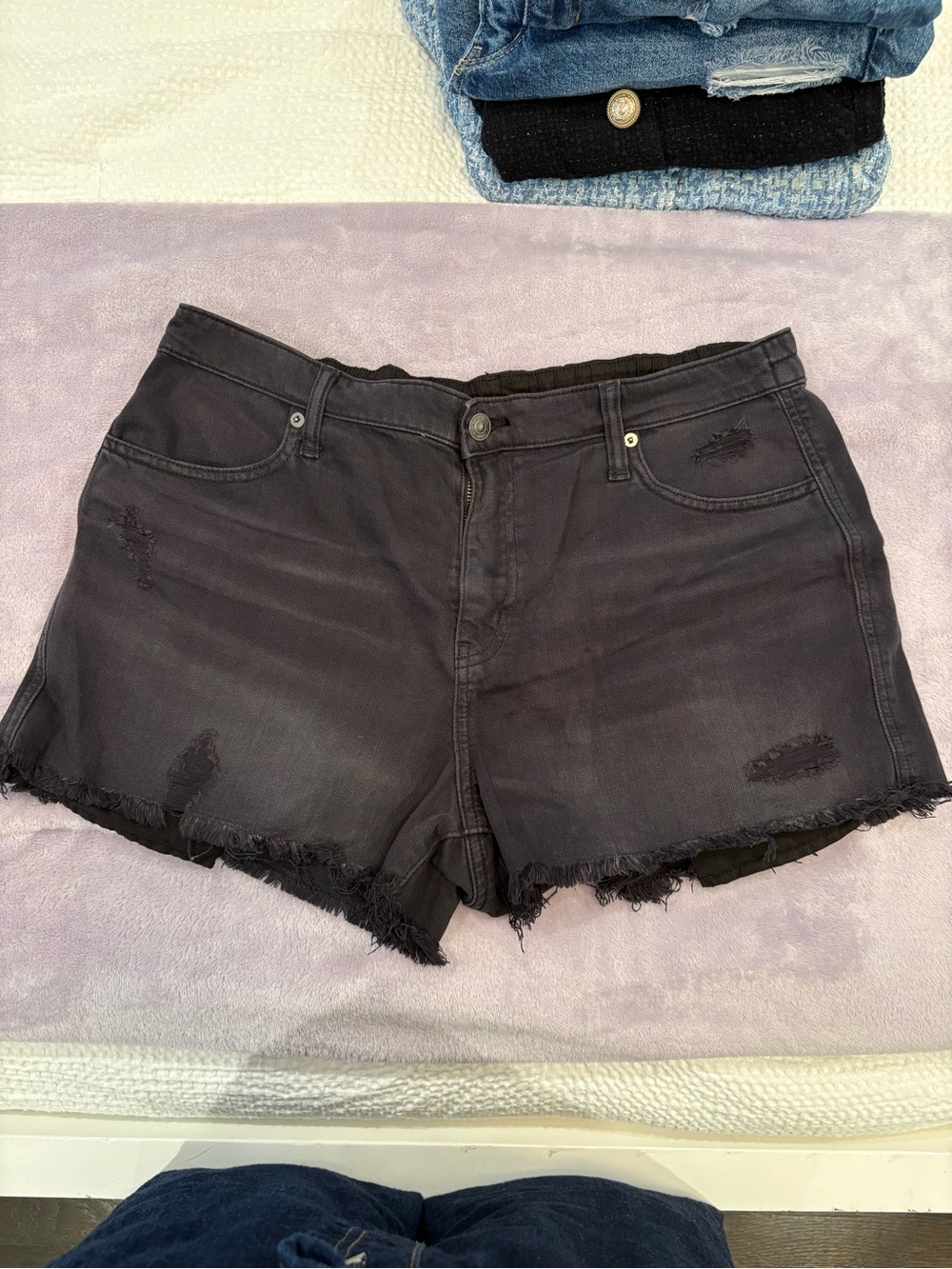 Women’s Black Distressed Denim Shorts